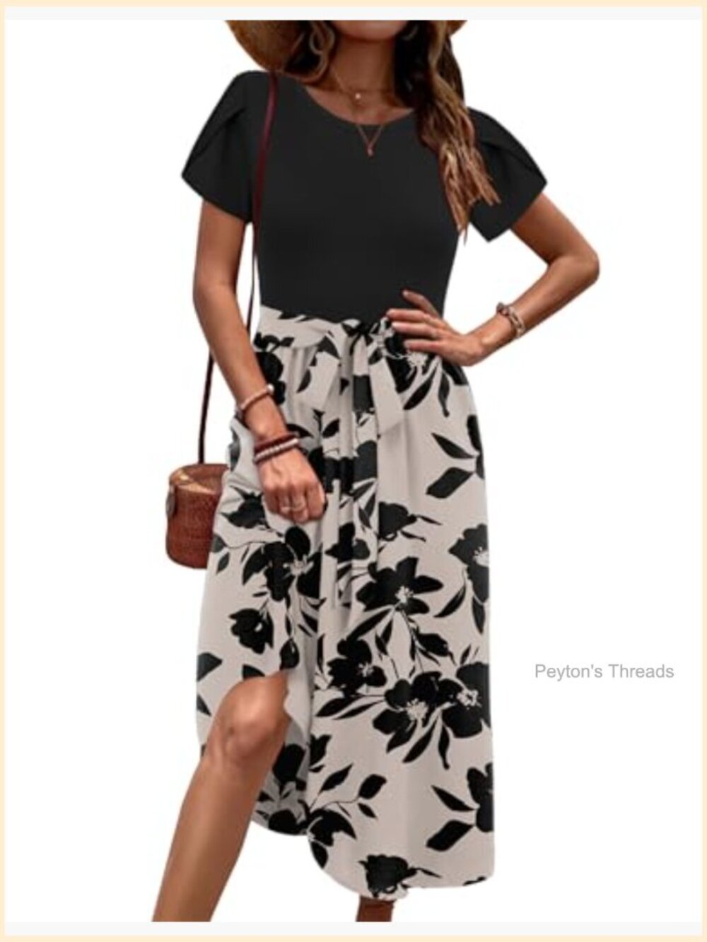 Midi Dress with Pockets, Floral T-Shirt Dress, Casual Beach Sundress for Women - Picture 2 of 7